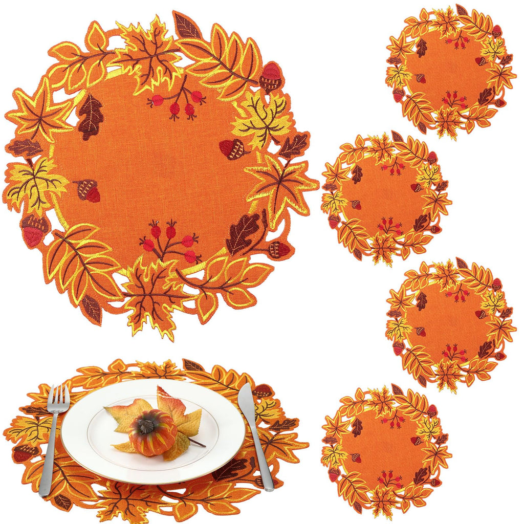 6 Pcs Fall Leaf Placemats Thanksgiving Orange Table Placemats