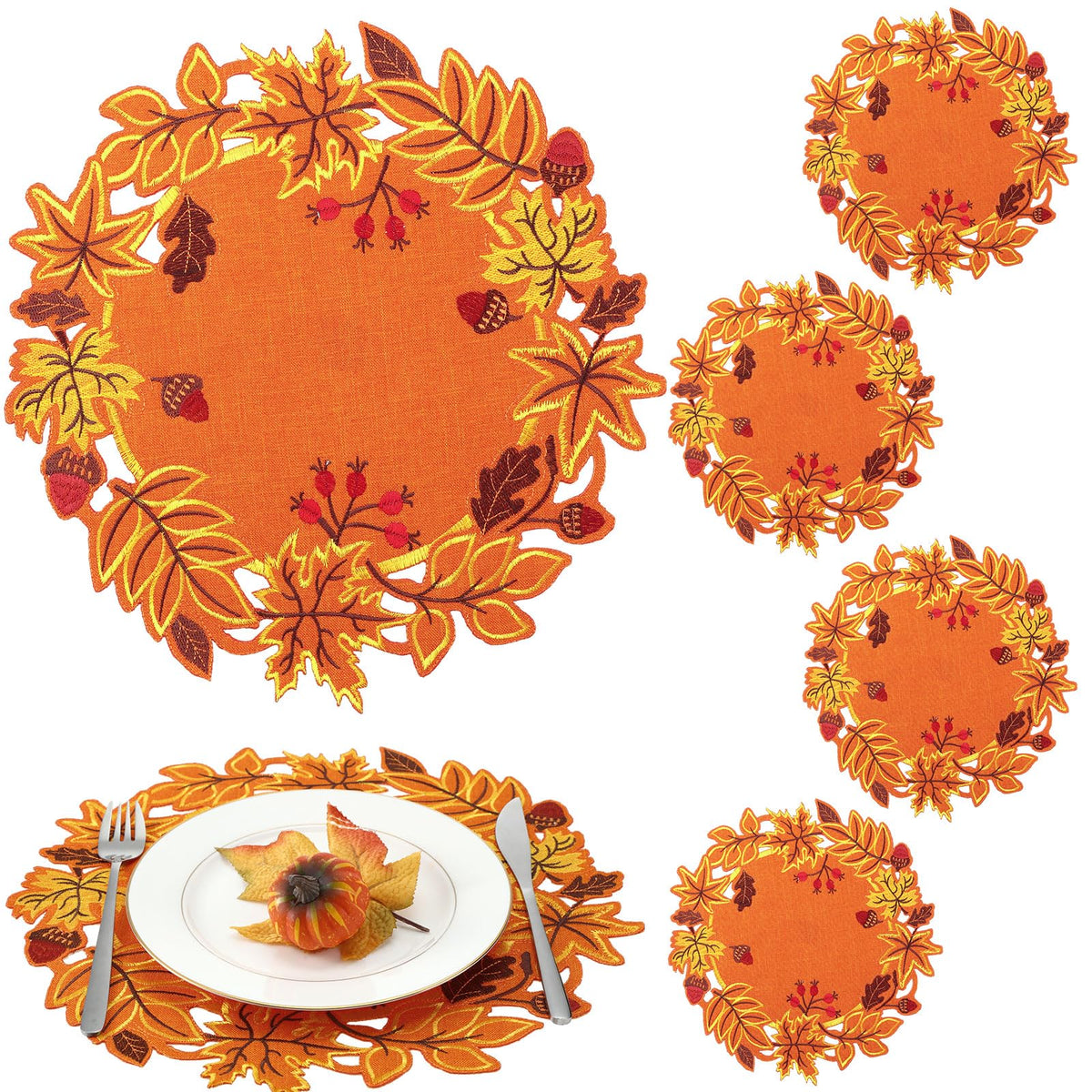 6 Pcs Fall Leaf Placemats Thanksgiving Orange Table Placemats