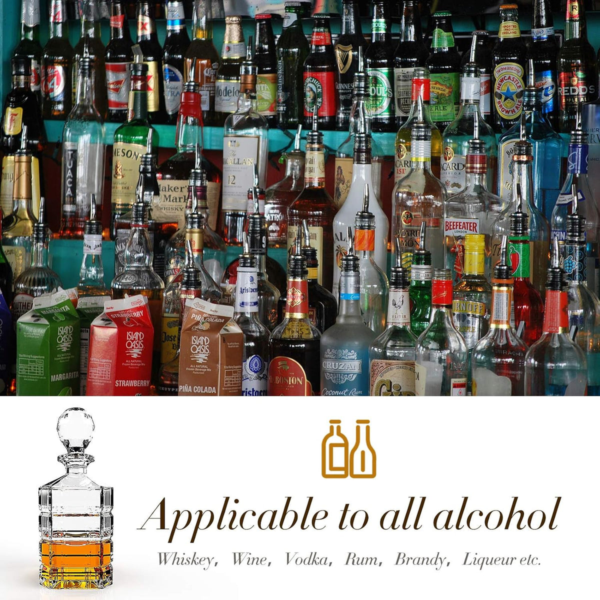 Glass Decanter with Airtight Geometric Stopper - Whiskey Decanter for Wine, Bourbon, Brandy, Liquor, Juice, Water