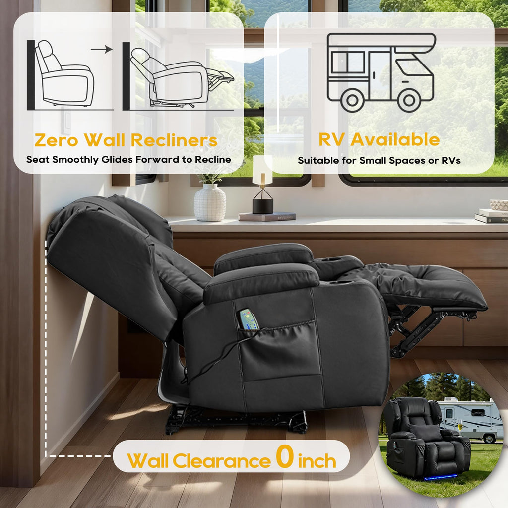 Wall Hugger Power Recliner Chair for Adults, Faux Leather, Black