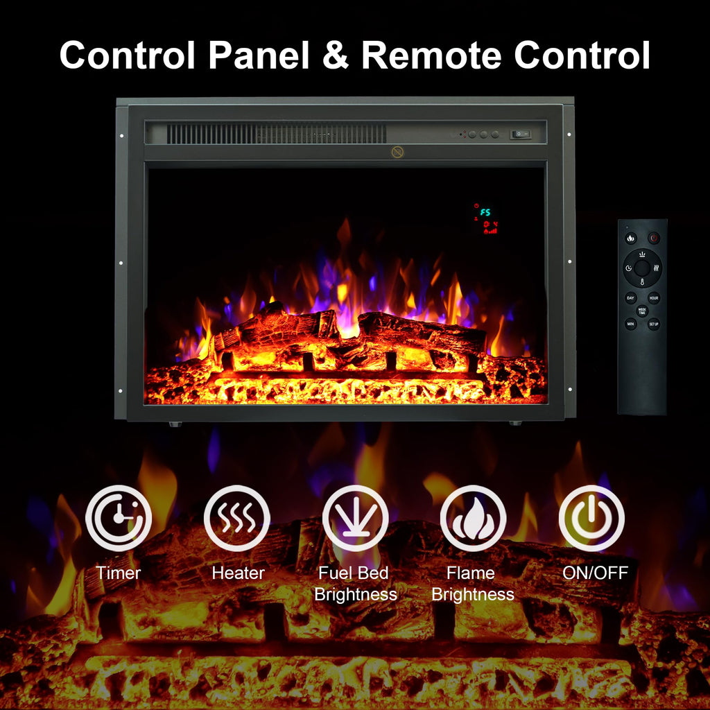 42" Electric Fireplace with Mantel, Freestanding 23" Electric Fireplace with Stone Brick Mantel Surround, Brown