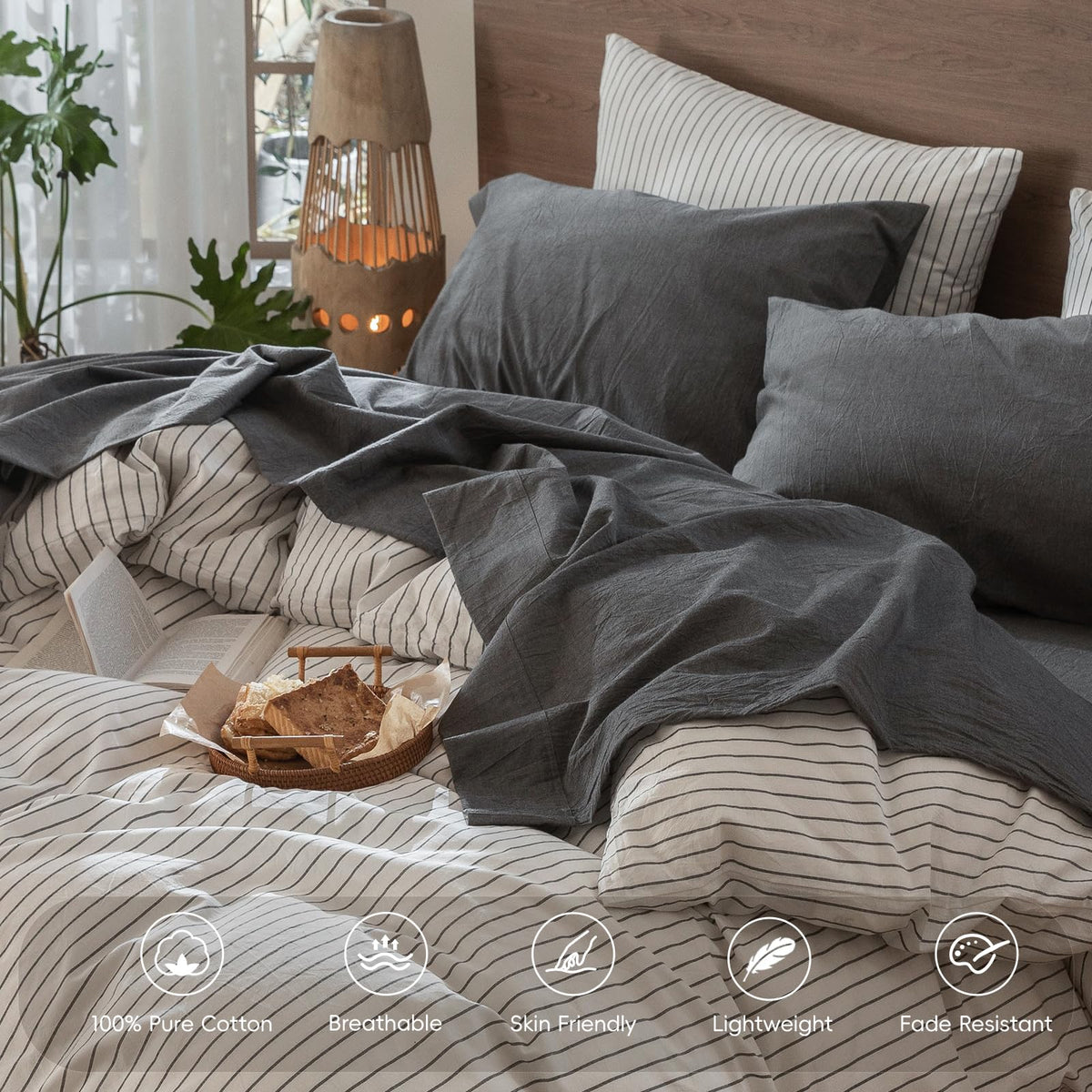 Sheet Set 100% Washed Cotton Linen-Like Extra Deep Pocket