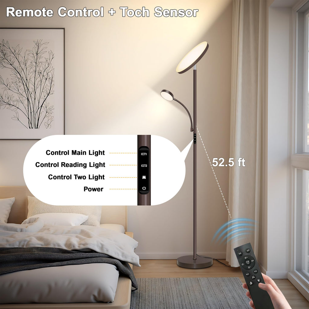 Floor Lamp-42W/4200LM Super Bright Floor Lamp,Dimmable 2-in-1 LED Floor Lamp,Torchiere Floor Lamps with Remote &