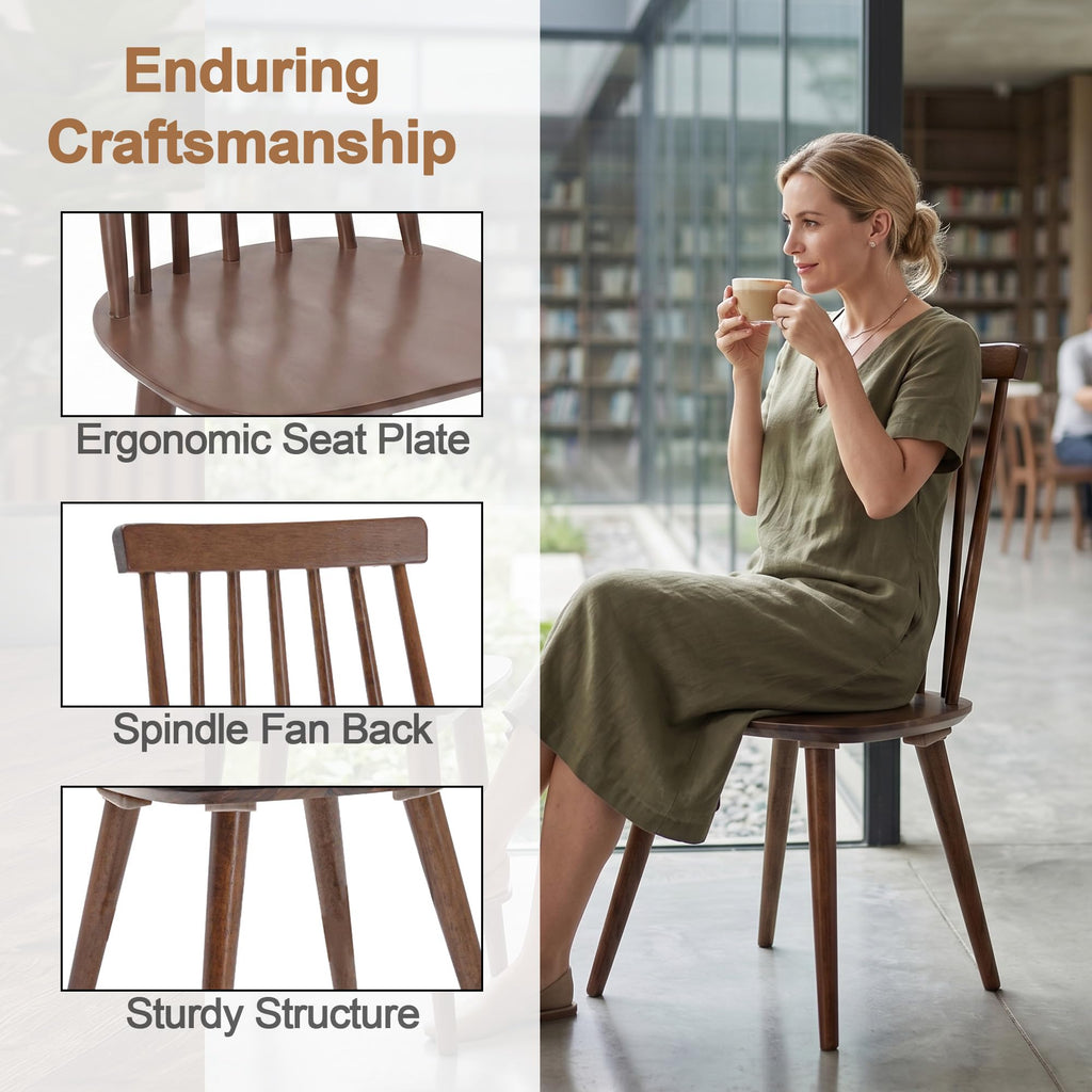 Walnut Windsor Wooden Dining Chairs Set of 6