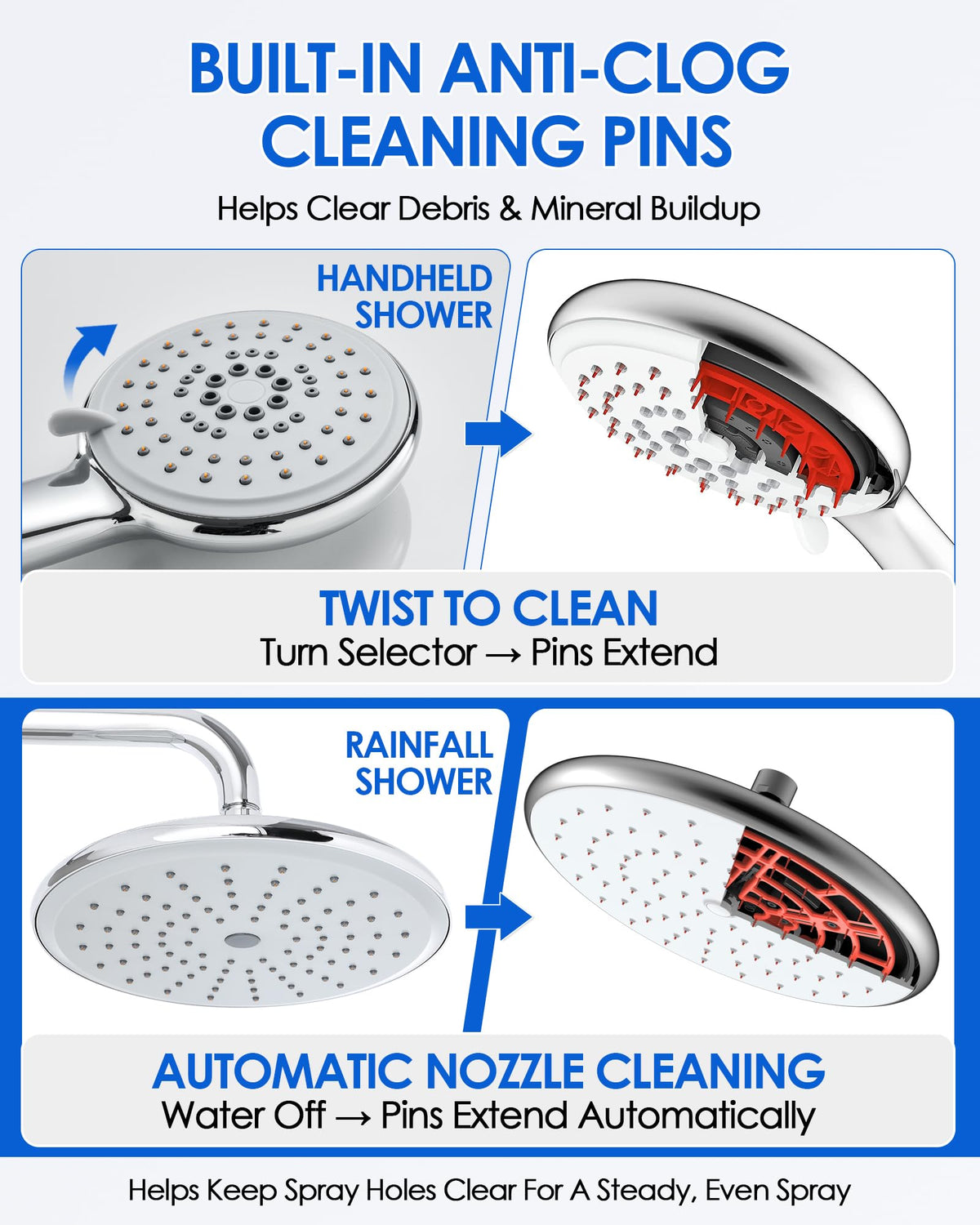 Shower Panel Tower System, 4 Functions, Surface Wall Mount, Brushed