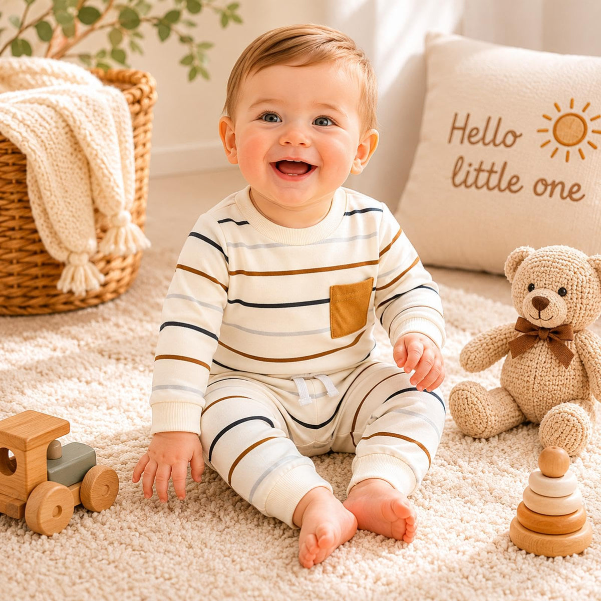 Toddler Baby Boy Fall Winter Outfits Striped Print Long Sleeve Sweatshirt Tops and Casual Pants 2pcs Clothes Set