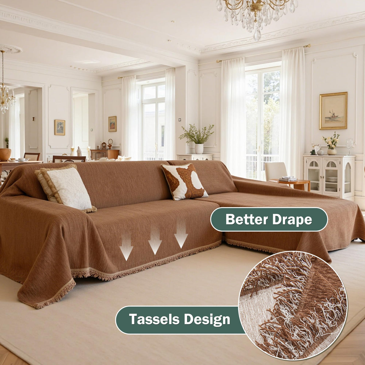 Sectional Couch Cover Sofa Covers Washable, 2 Pieces Couch Covers for Sofa L Shape, Sofa Slipcover for 3-4 Cushion
