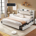 Bed Frame with Headboard & Charging Station, Rustic White
