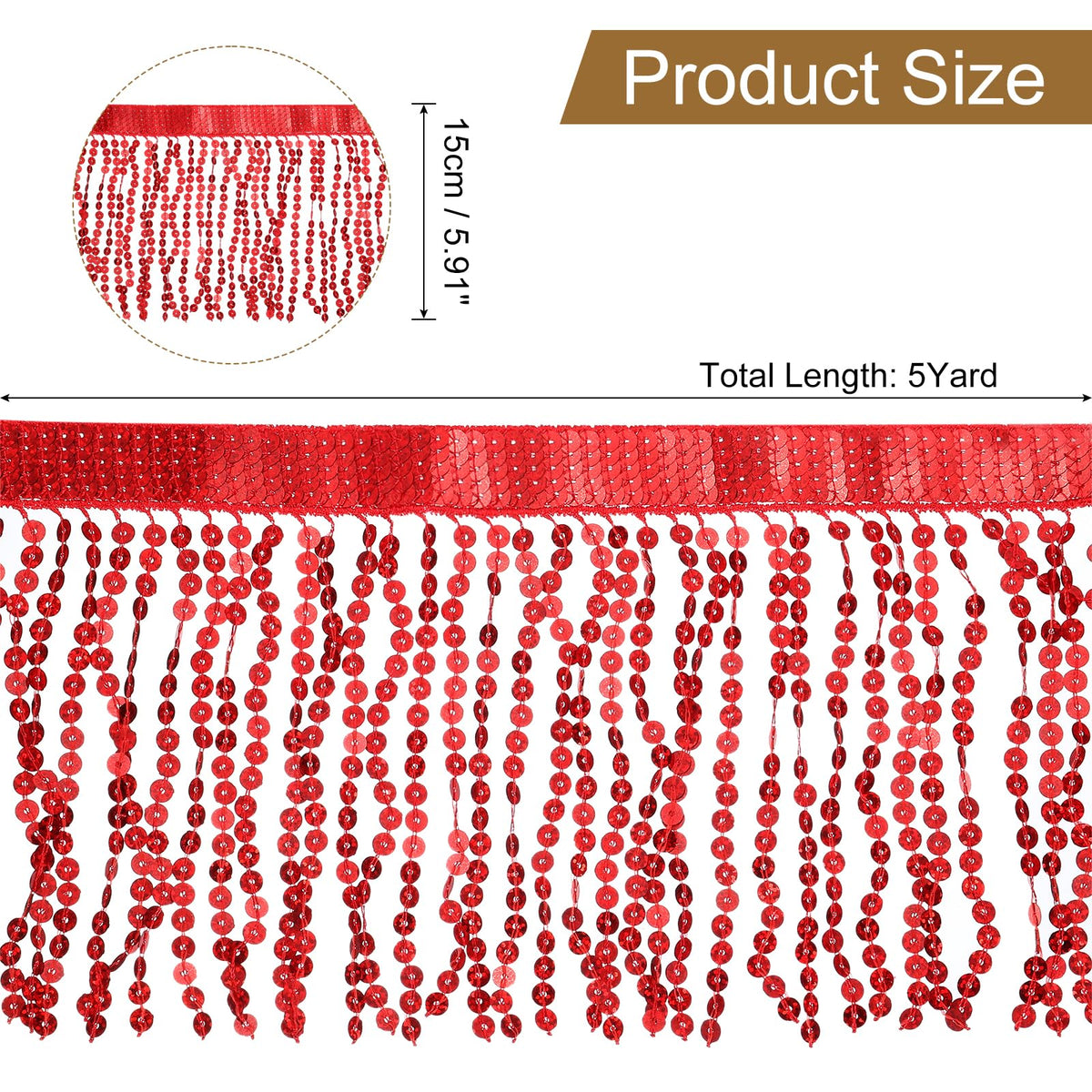 6 Inch Sequins Fringe Trim, Sequins Lace Sparkling Fringe Trim Tassel Ribbon for DIY Latin Dance Dress - 5 Yard