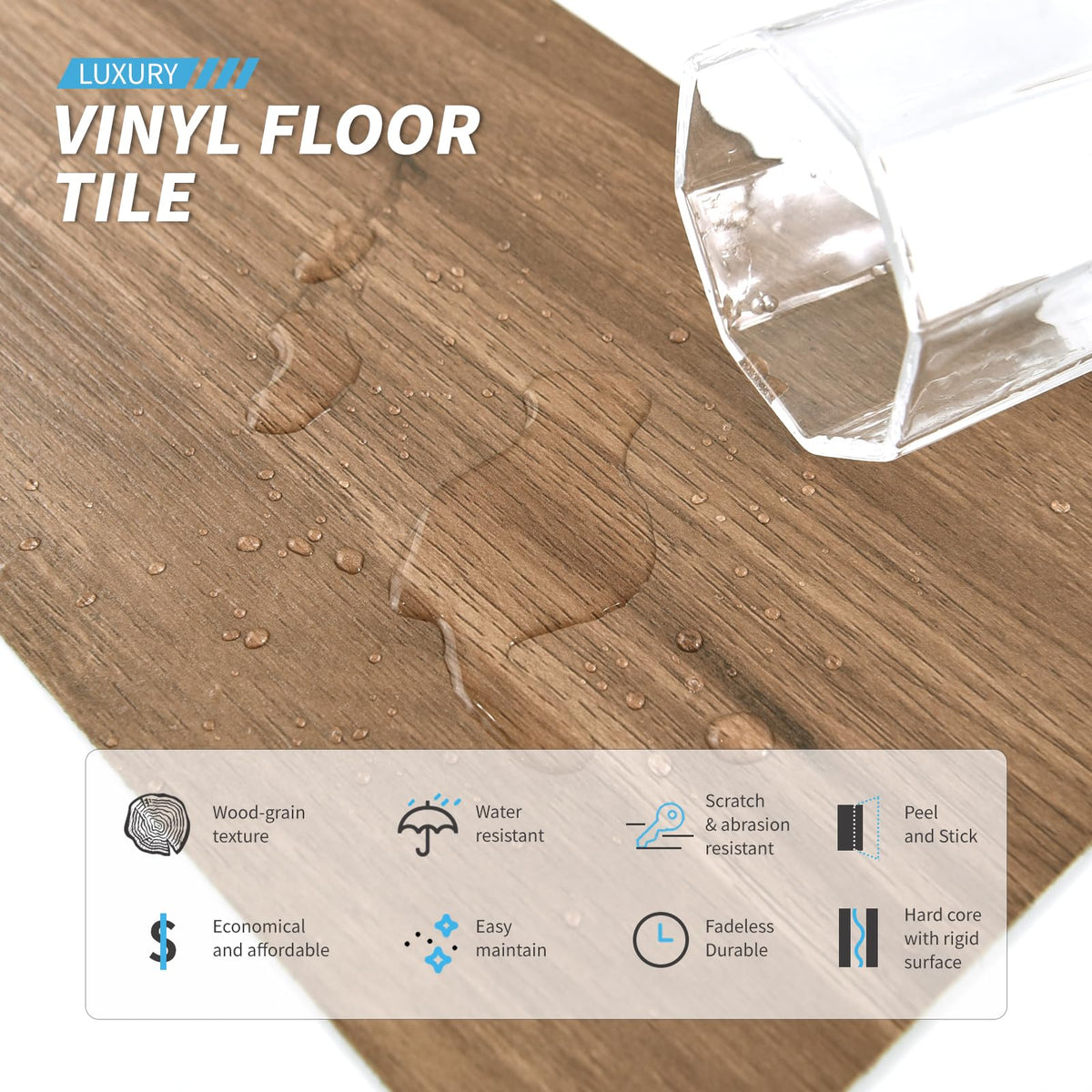 Wood Texture Peel and Stick Vinyl Floor Tiles, 36-Pack, Rosewood