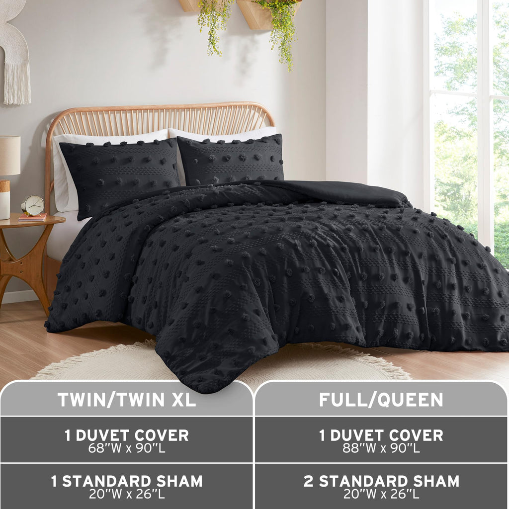 Duvet Cover Set, Clipped Jacquard Duvet Set Chic Pompom Accent