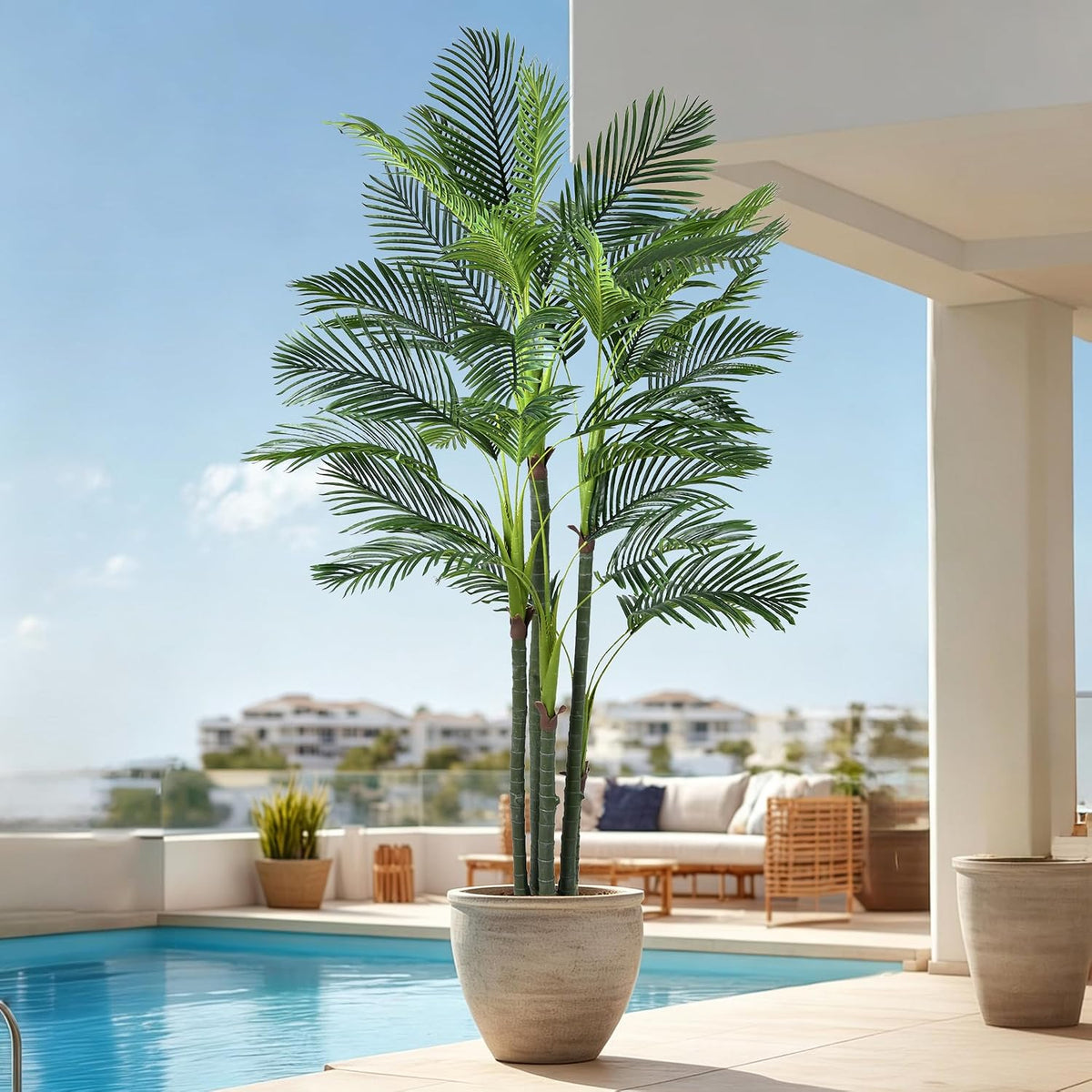 Palm Tree 8FT, Tall Palm Trees with Realistic Trunk & Lush Fronds, Large Fake Tropical Tree for Poolside, Patio