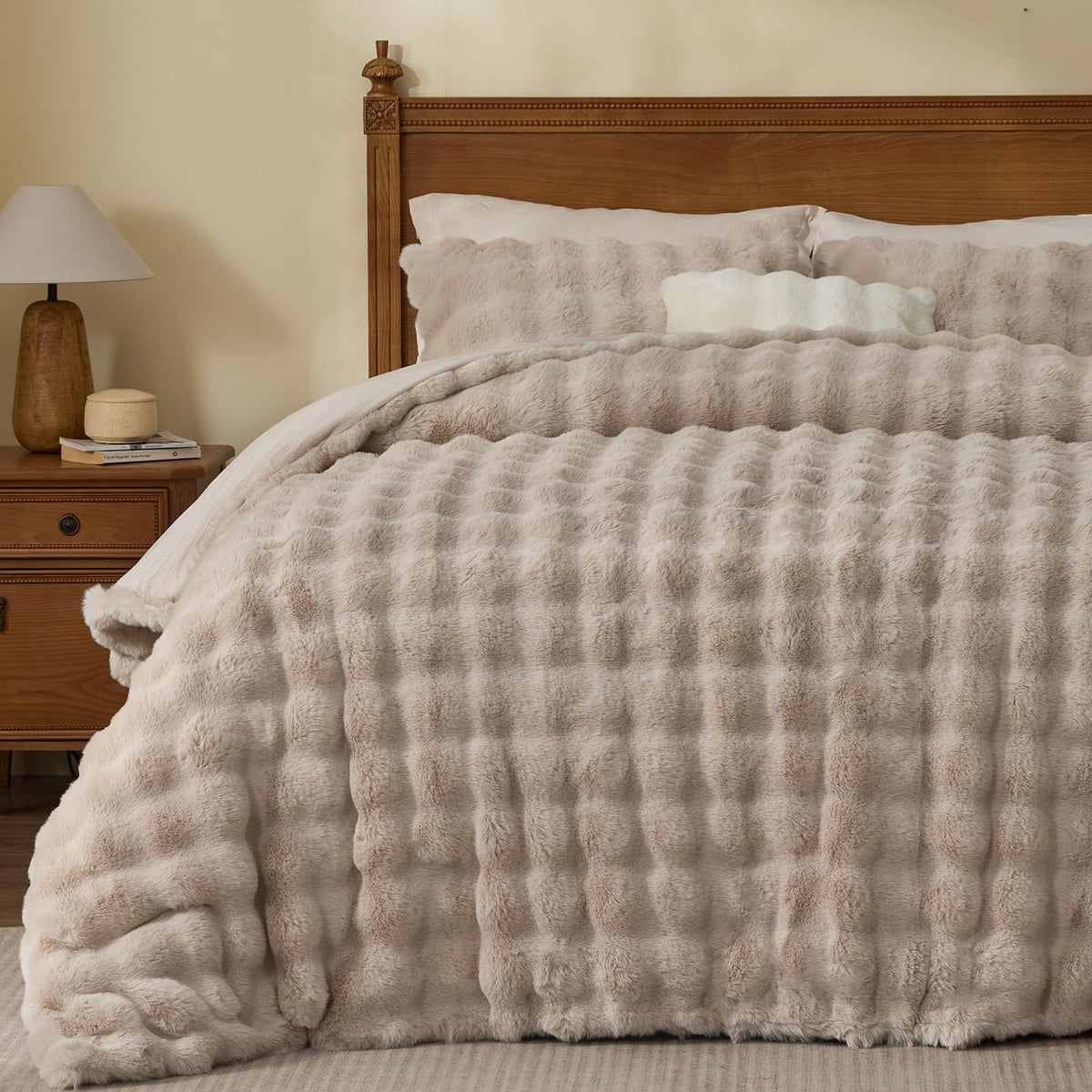 Faux Fur Comforter Set, Thick Winter Comforter, Khaki