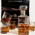 32oz Whiskey Decanter Set with 4 Crystal Glasses - Large Geometric Design, Airtight Silicone Seal, Lead-Free - Set of 7