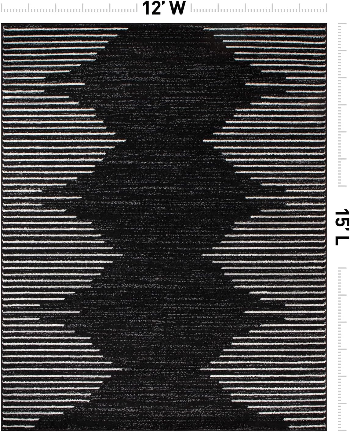 Bohemian Stripe Stain Resistant Area Rug Black