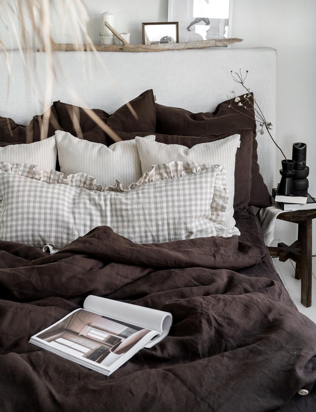Bedding Set in Chocolate - Duvet Cover & 2 Pillowcases Set in Size with Button Handmade