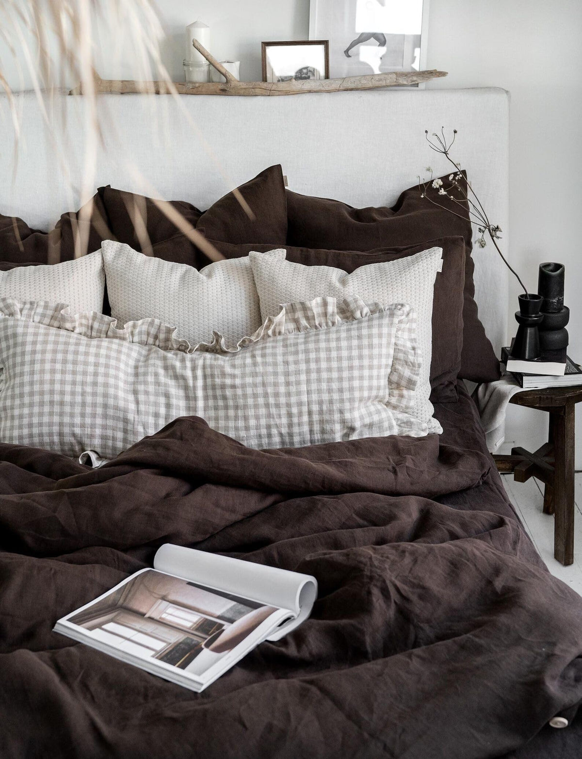 Bedding Set in Chocolate - Duvet Cover & 2 Pillowcases Set in Size with Button Handmade