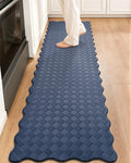Blue Checkered Kitchen Floor Runner with Scalloped Edge Trim
