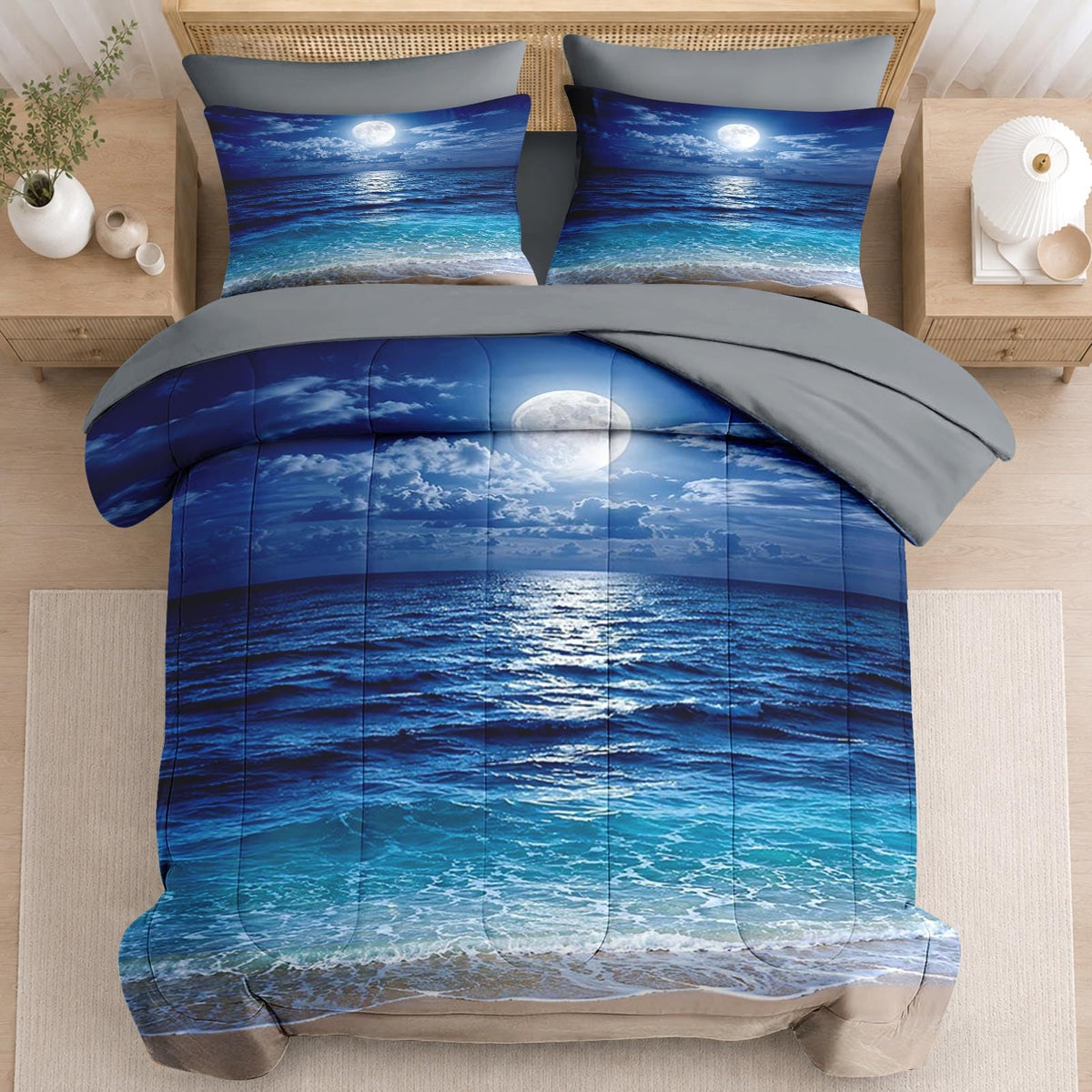 Comforter Set with Sheets, 5 Pieces Ocean Moon Bedding