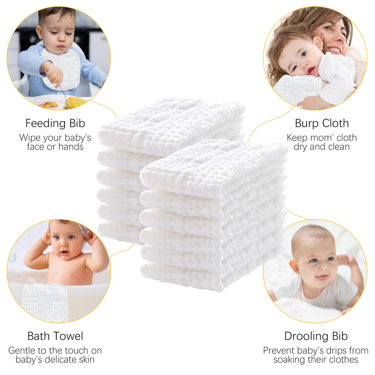12 Pack Muslin Burp Cloths 100% Cotton Muslin Cloths Large 20''x10'' Extra Soft and Absorbent Baby Burping Cloth