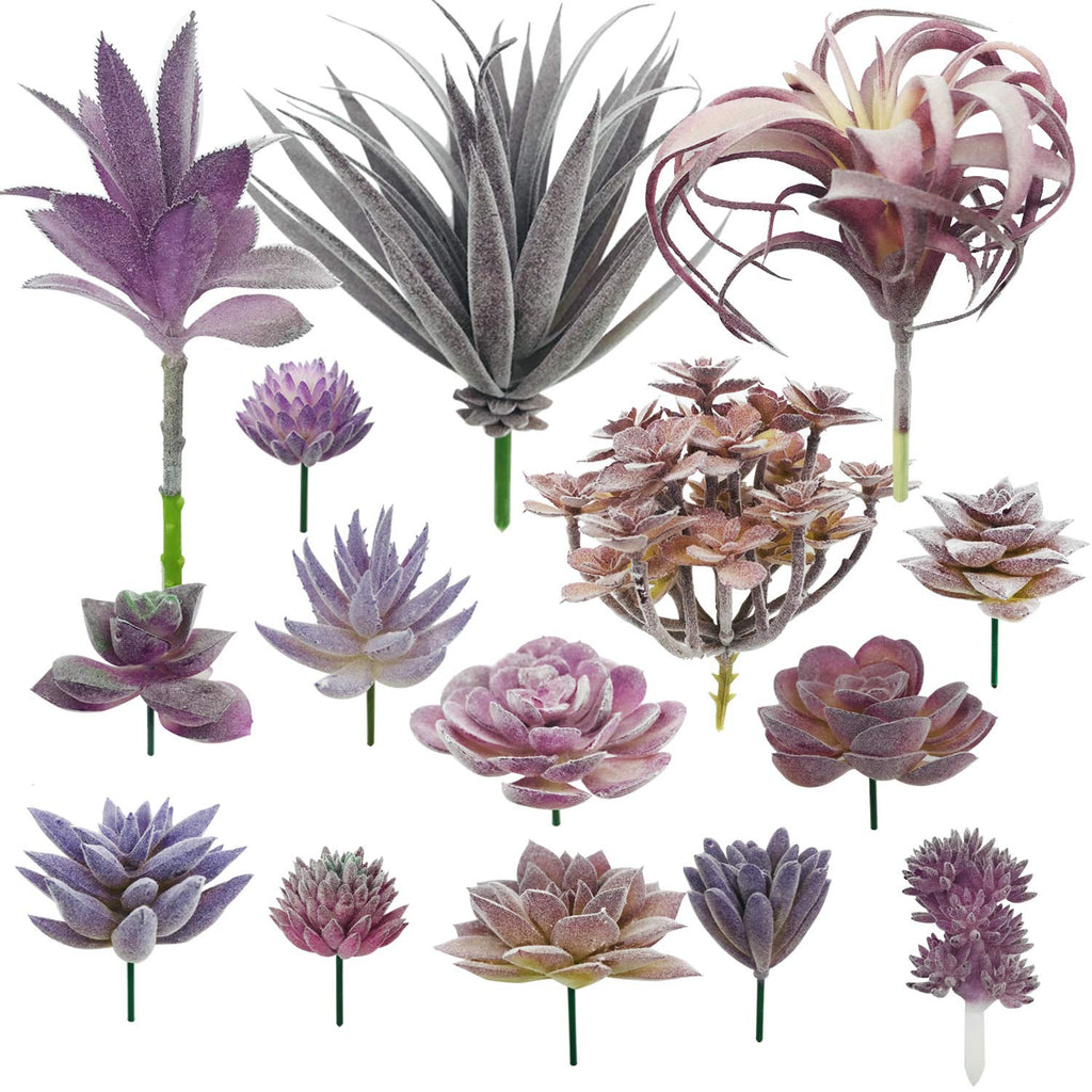 15 PCS Artificial Succulent Plants, Purple Fake Succulent, Unpotted Faux Succulent Assortment in Flocked Blue in