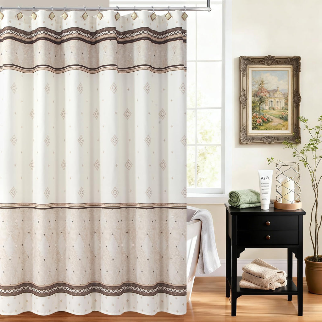 Beige Tan Fabric, Modern Cream Neutral Geometric with Brown Stripe, Waterproof Washable Decorative Marble Farmhouse