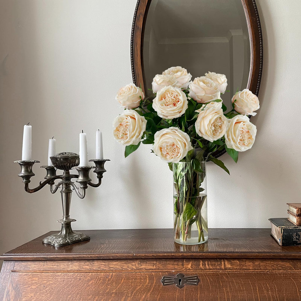 3.5'' Big Bloom Champagne Rose Artificial 4Pcs Real Touch Rose Faux 17.7Inch Long Stem Austen Roses Peonies Fake for