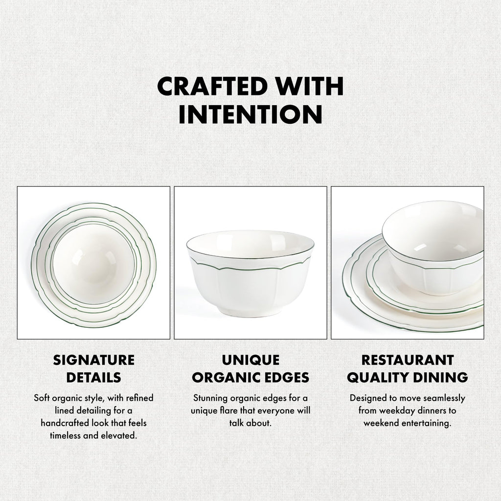 Lagasse Victory 12-Piece Dinnerware Set Porcelain, Plates and Bowls Set, Dishwasher and Microwave Safe, Dish Set for