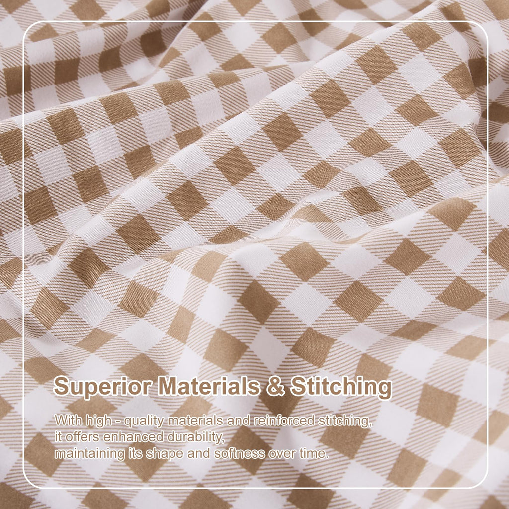 Gingham Sheet Set, Lightweight Super Soft Brushed Microfiber Plaid Bed Sheets with 16" Deep Pocket, 4 Piece