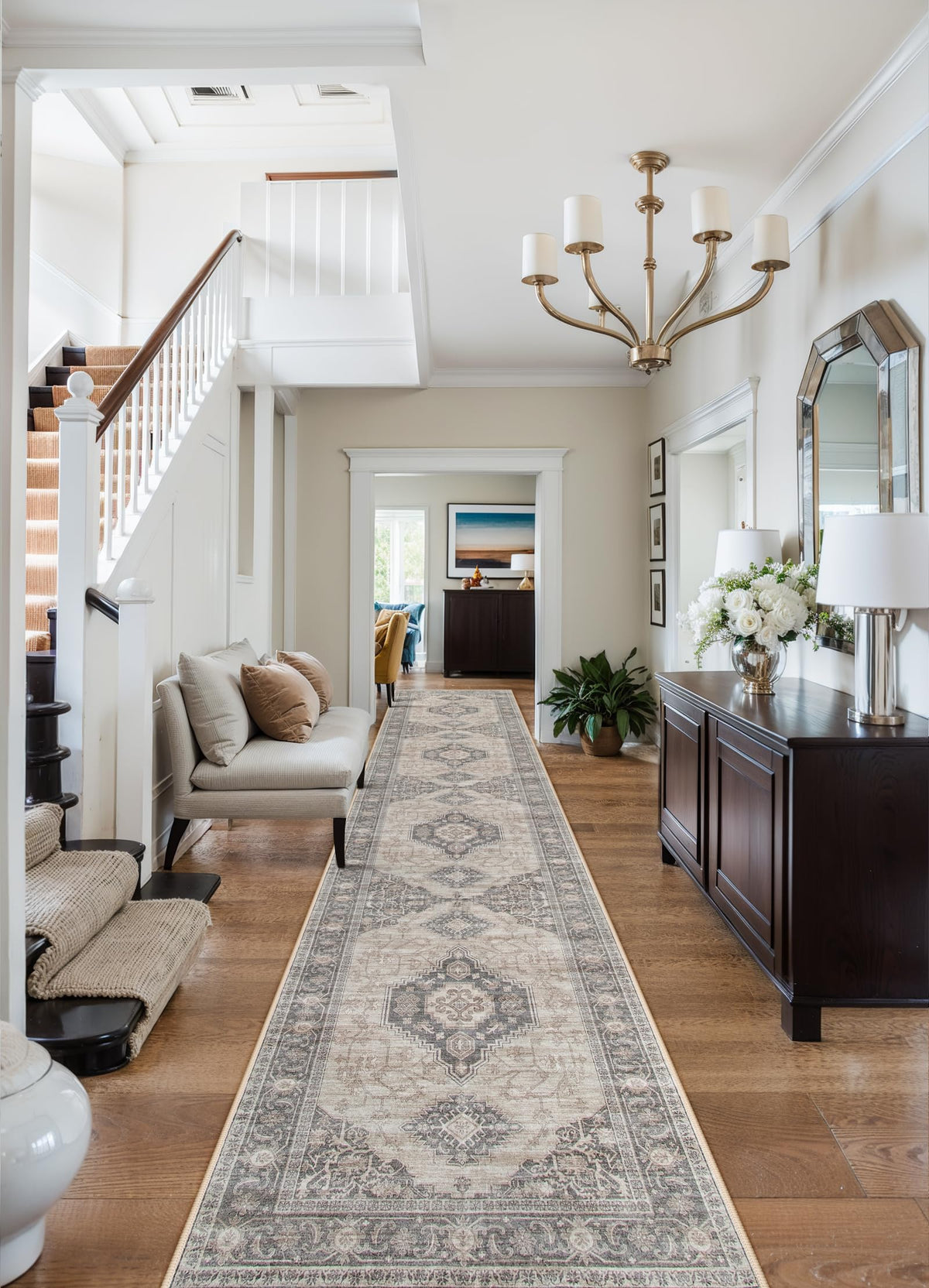 Oriental Hallway Runner Rug, 2.5x10 Washable Kitchen Runner Non Slip
