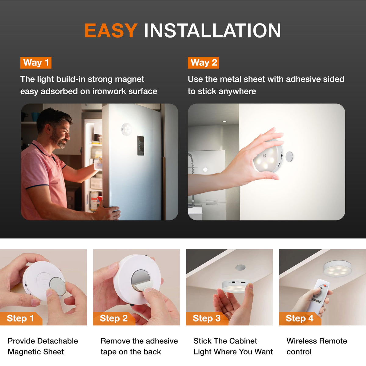 Puck Lights with Remote Control,1000mAh Rechargeable Under Cabinet Lighting,LED Closet Lights,3Pack Night