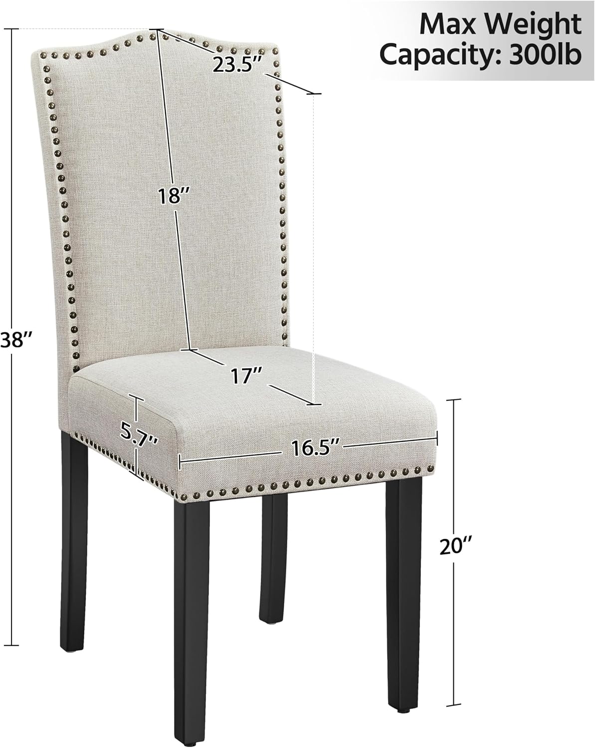 Dining Chairs Set of 2 Modern Kitchen Chairs with Fabric Upholstered Seat and Solid Wood Legs for Home Kitchen, Beige
