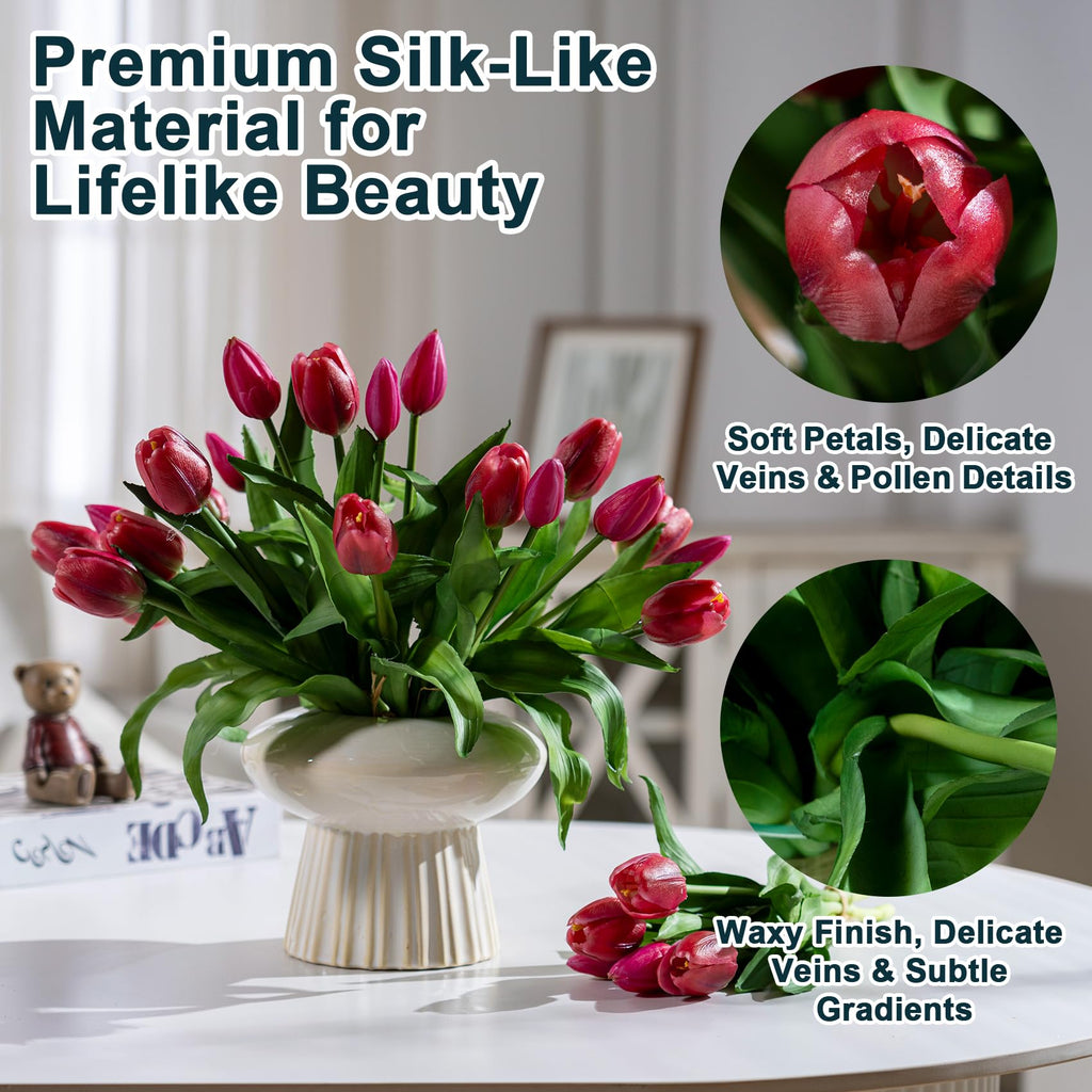 20PCS Fake Tulips Artificial Tulip Silk Flowers Fake PU Bouquet Artificial Flowers Faux Flowers with Gift Box Soft