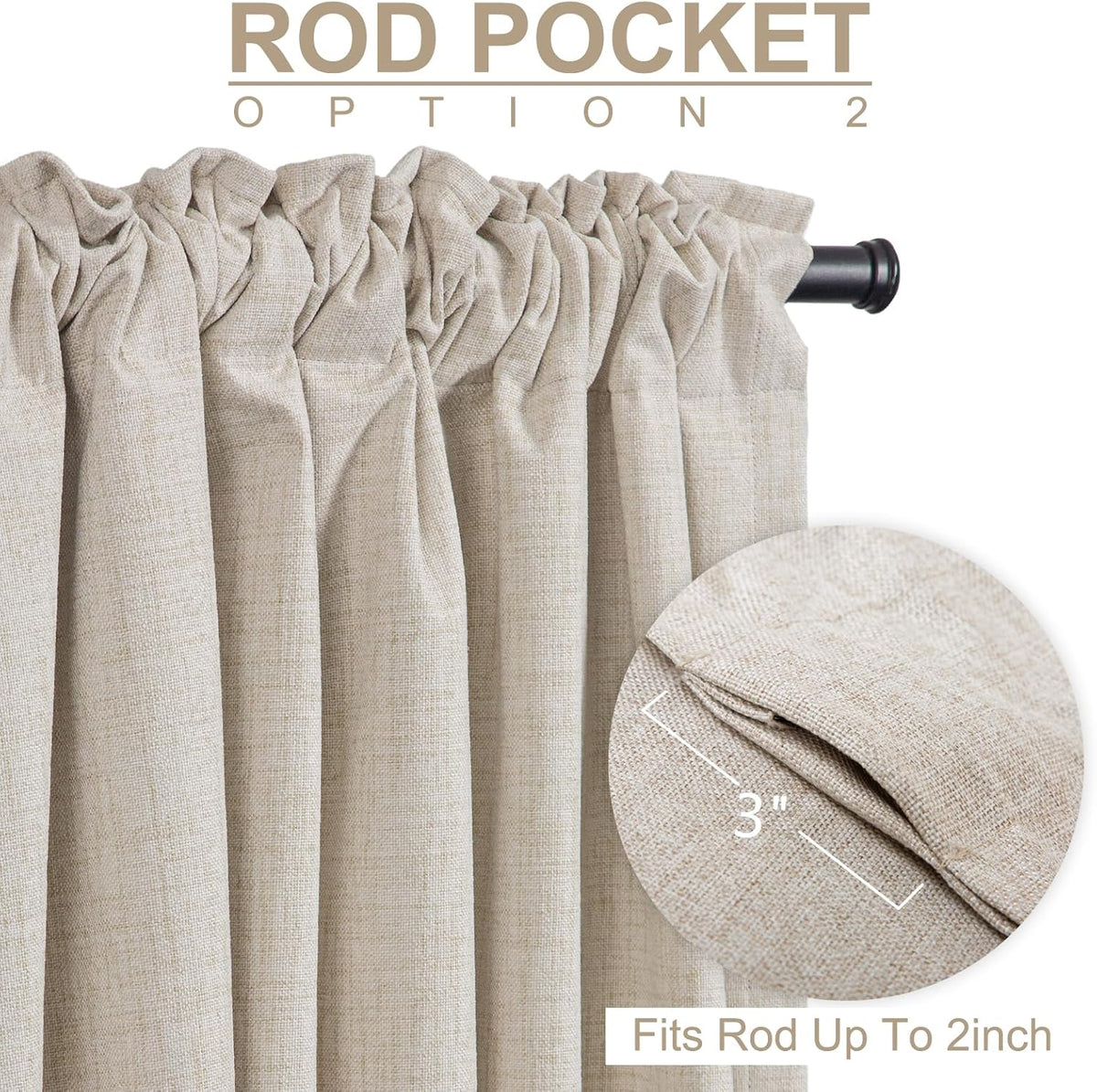 Linen Textured Total Blackout Curtains (Set of 2 Panels) for Bedroom, Back Tab/Rod Pocket Living Room Drapes, Thermal
