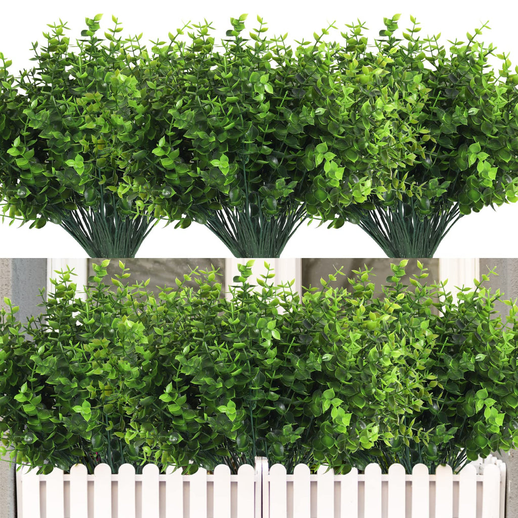 Artificial Boxwood Stems Fake Eucalyptus Plants UV Resistant 12Pcs
