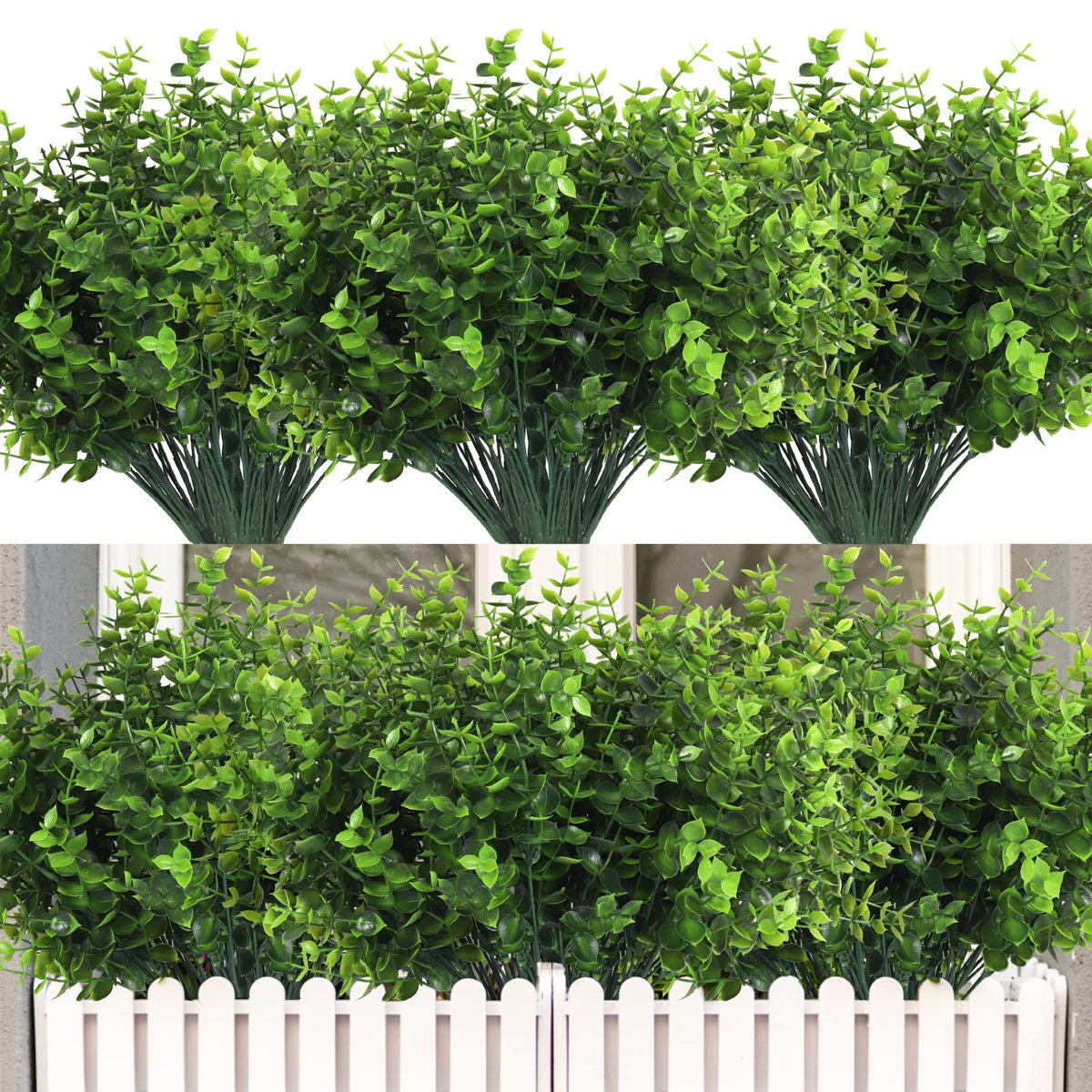 Artificial Boxwood Stems Fake Eucalyptus Plants UV Resistant 12Pcs