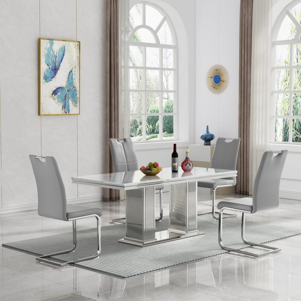 Faux Marble Dining Table Set for 4, Modern Kitchen Table Set with 4 Chairs