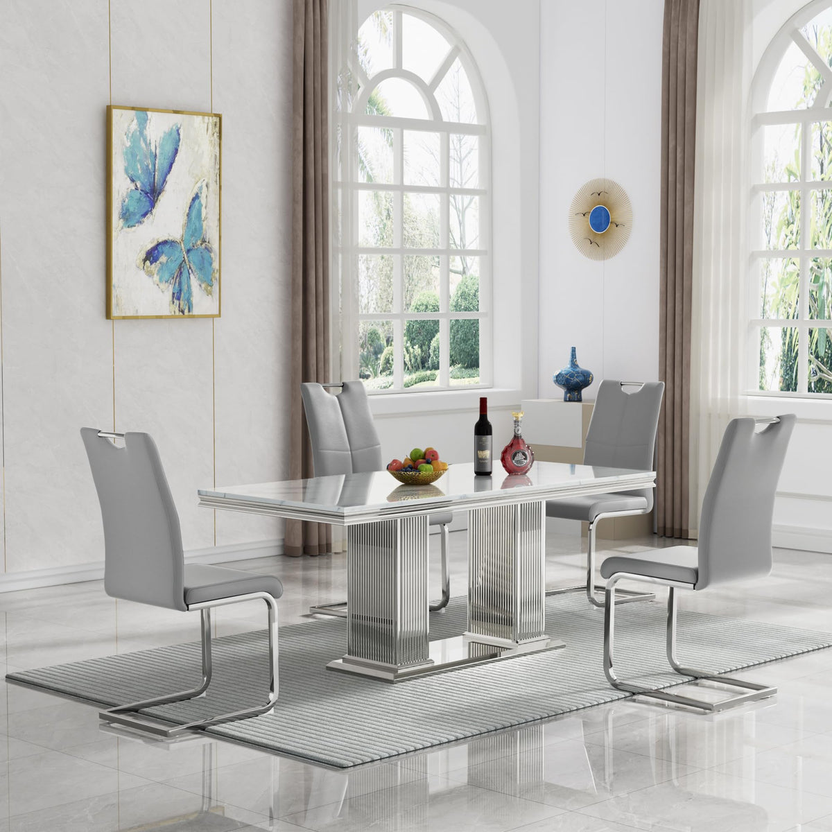 Faux Marble Dining Table Set for 4, Modern Kitchen Table Set with 4 Chairs