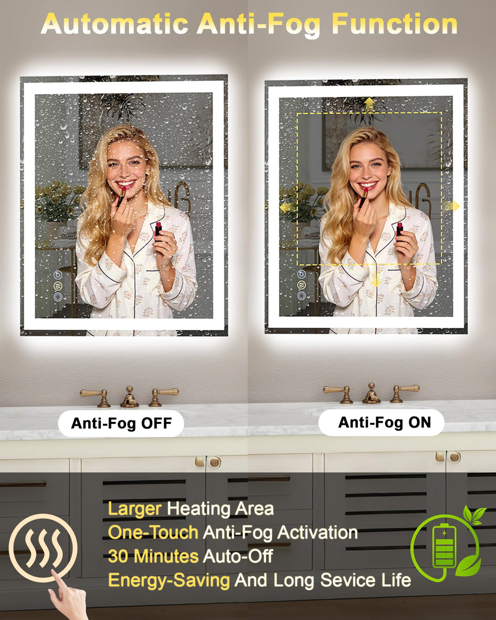 40x30 LED Bathroom Mirror, 6000LM, Separate Front and Back Lights