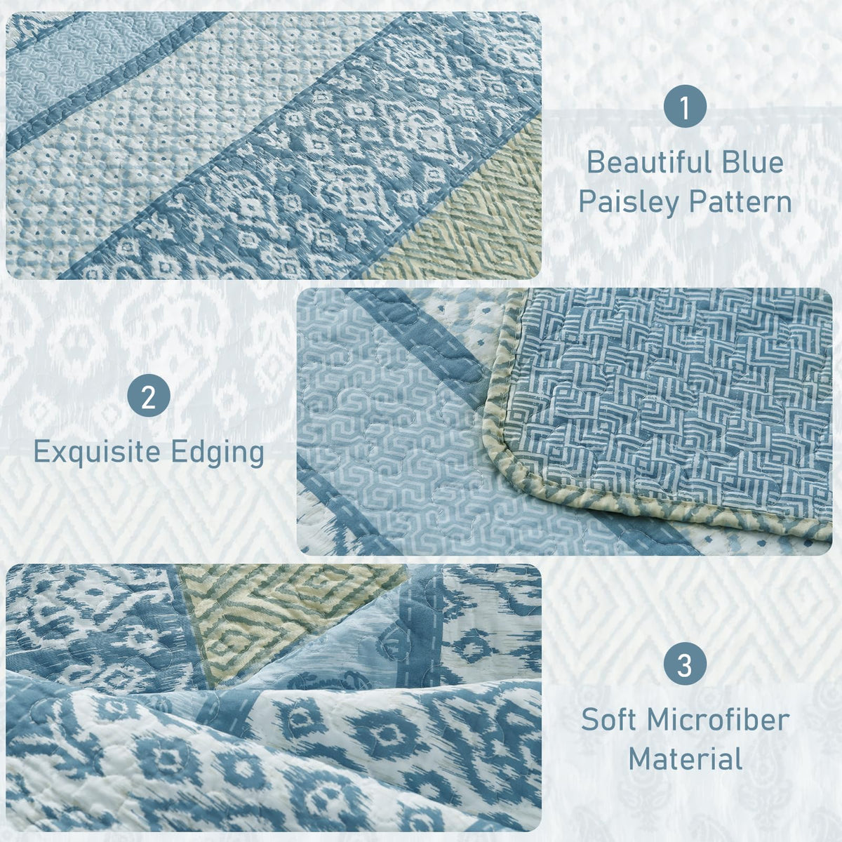 Quilt Set, Blue Paisley Floral, Cotton Blend, 68" x 86"