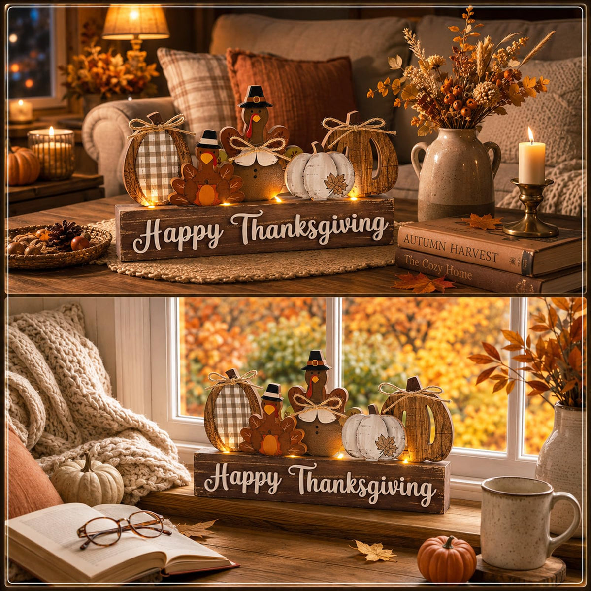 Thanksgiving Turkey Decor, Light up Farmhouse Fall Table Sign