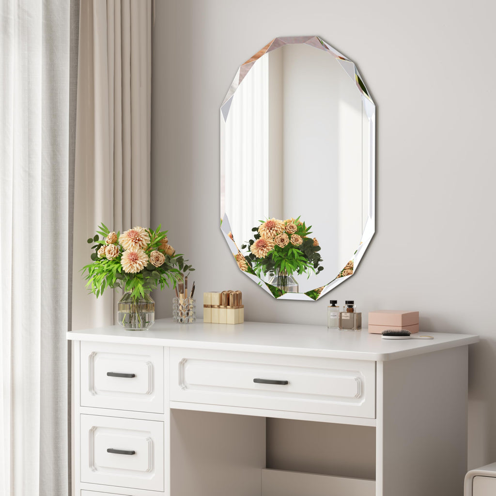 24" x 36" Silver Oval Bathroom Mirror Beveled Edge Frameless Mirrors