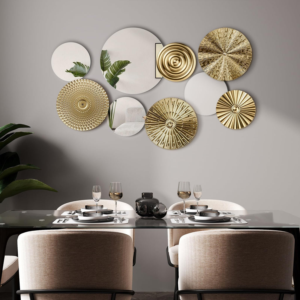 9 Pcs Gold Mirror Wall Decor Metal Round
