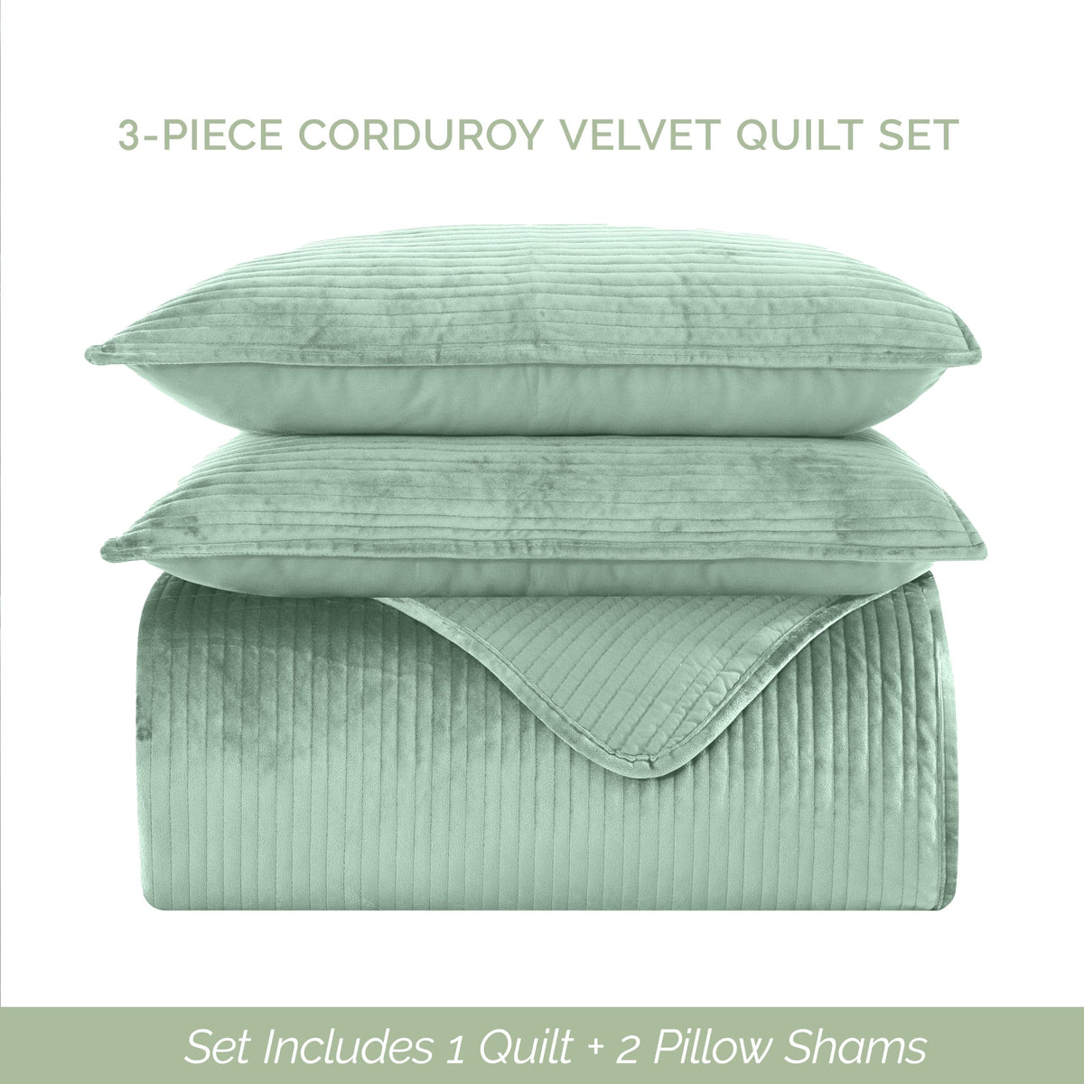 Luxury 3-Piece Velvet Corduroy Stripe Quilt Set, Ultra Soft Bedspread - Cozy Velvet Coverlet Set - 3PC Medium Weight