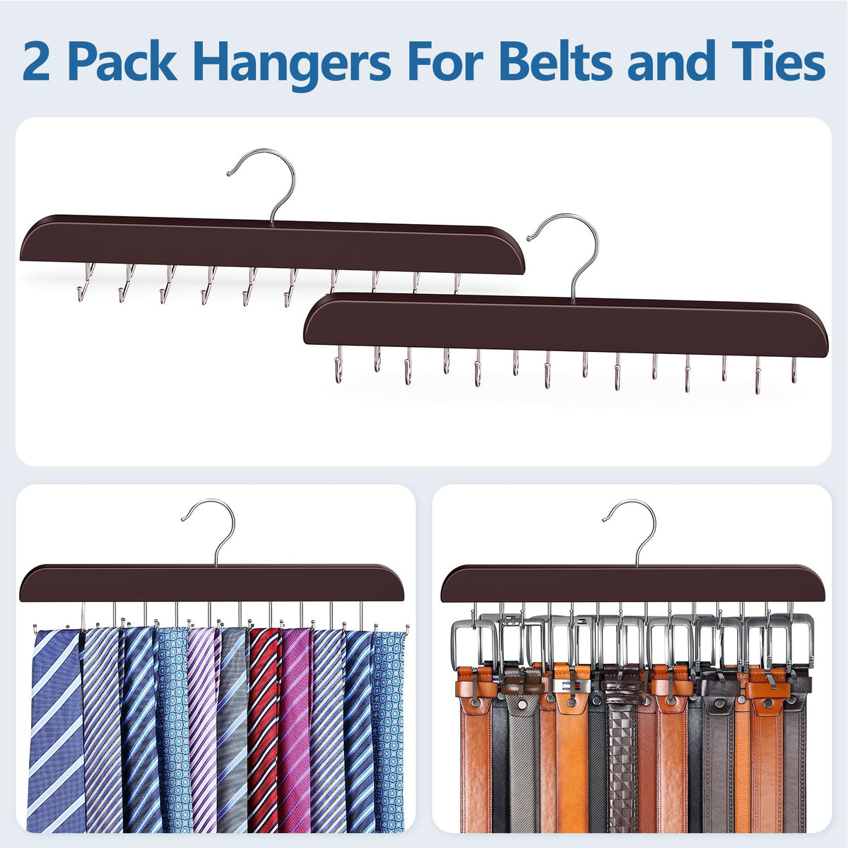 2 in 1 Tie and Belt Organizer, Premium Tie Hanger for Closet Accessories