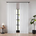 72 Inches White Pinch Pleated Linen Semi Sheer Curtains (Set of 2 Panels)