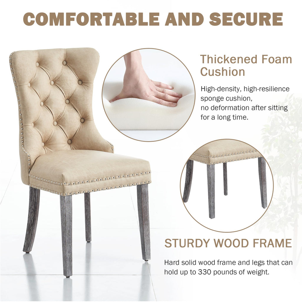 Leather Dining Chairs Set of 4, Beige