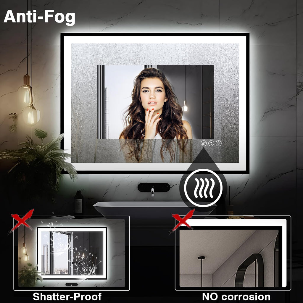 40x24 LED Bathroom Mirror - Black Aluminum Framed