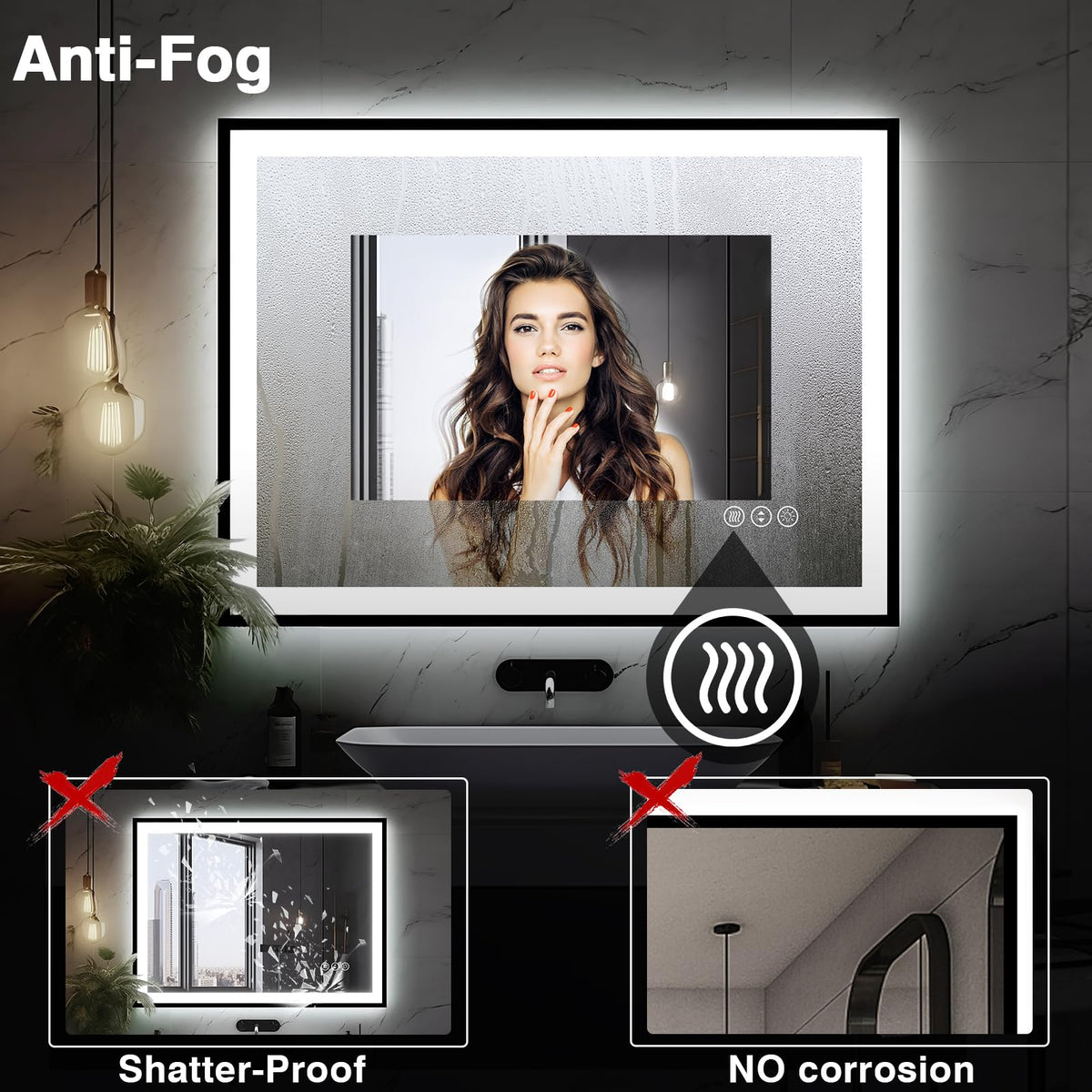 40x24 LED Bathroom Mirror - Black Aluminum Framed