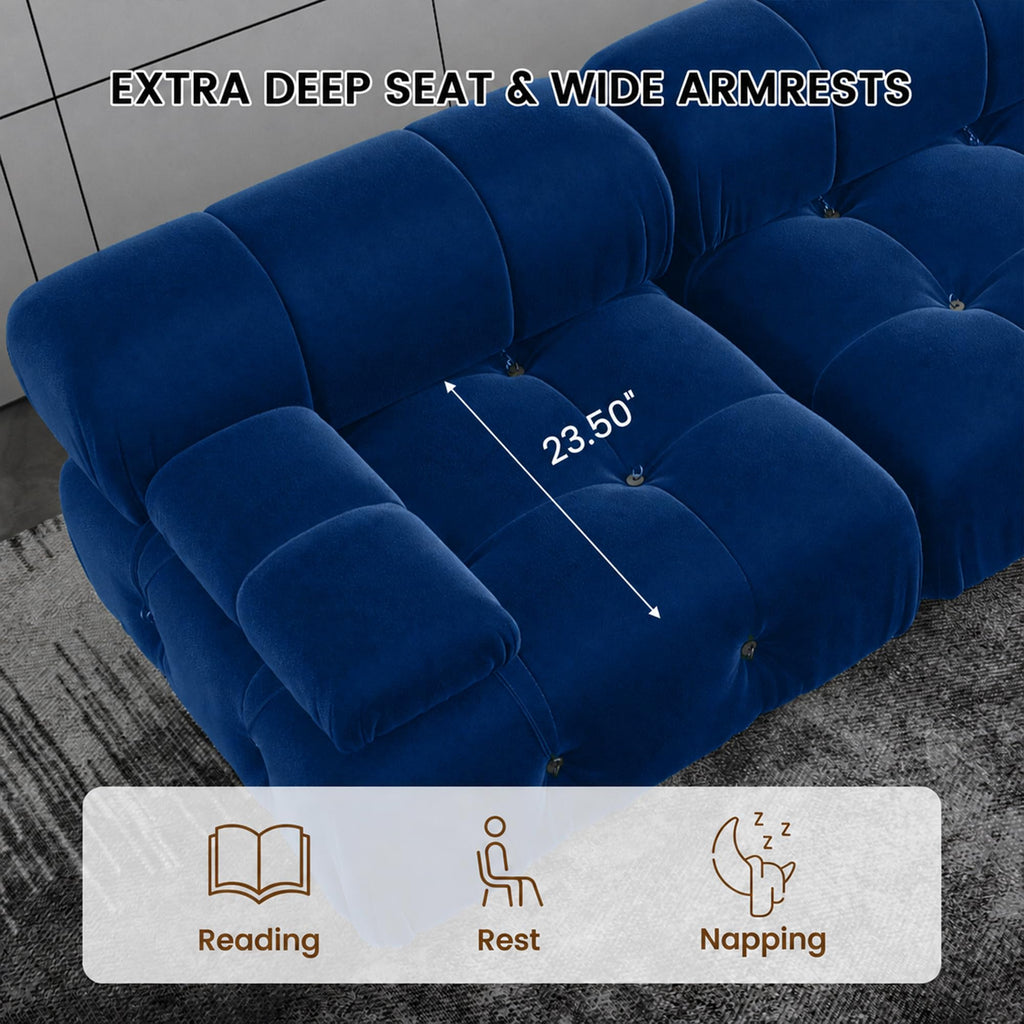 104" Velvet Modular Sectional Sofa, Luxury Modern 3-Seater Sectional Couches Bedroom Office Apartment (Blue)